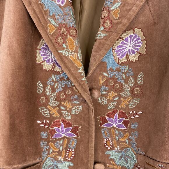 Vintage Saga Velvet Floral Embroidered Blazer Sz 12 Tan Southwestern Boho Retro - Picture 3 of 9